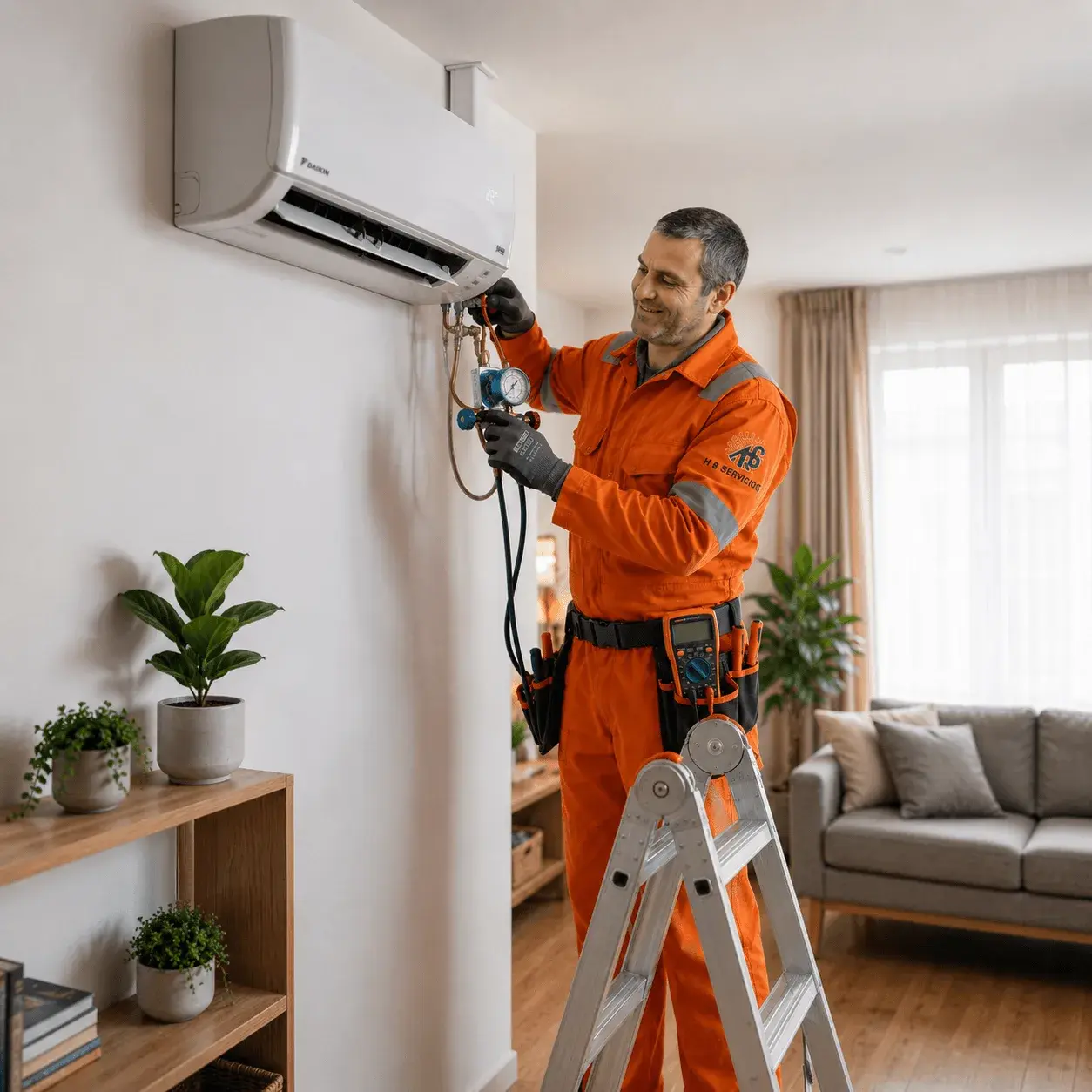 Técnico de HyServicios instalando un sistema de climatización